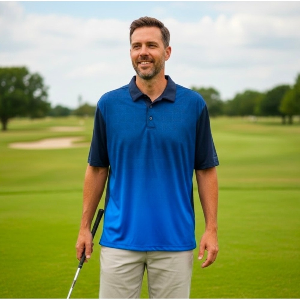 Ben Hogan Performance Men's 3XL Blue Geometric Golf‎ Polo Shirt Casual Stretch